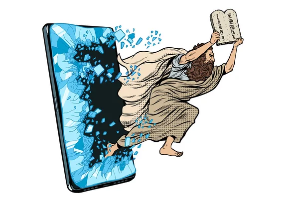 Moisés, o profeta, com as tábuas dos mandamentos. conceito de notícias on-line cristã — Vetor de Stock