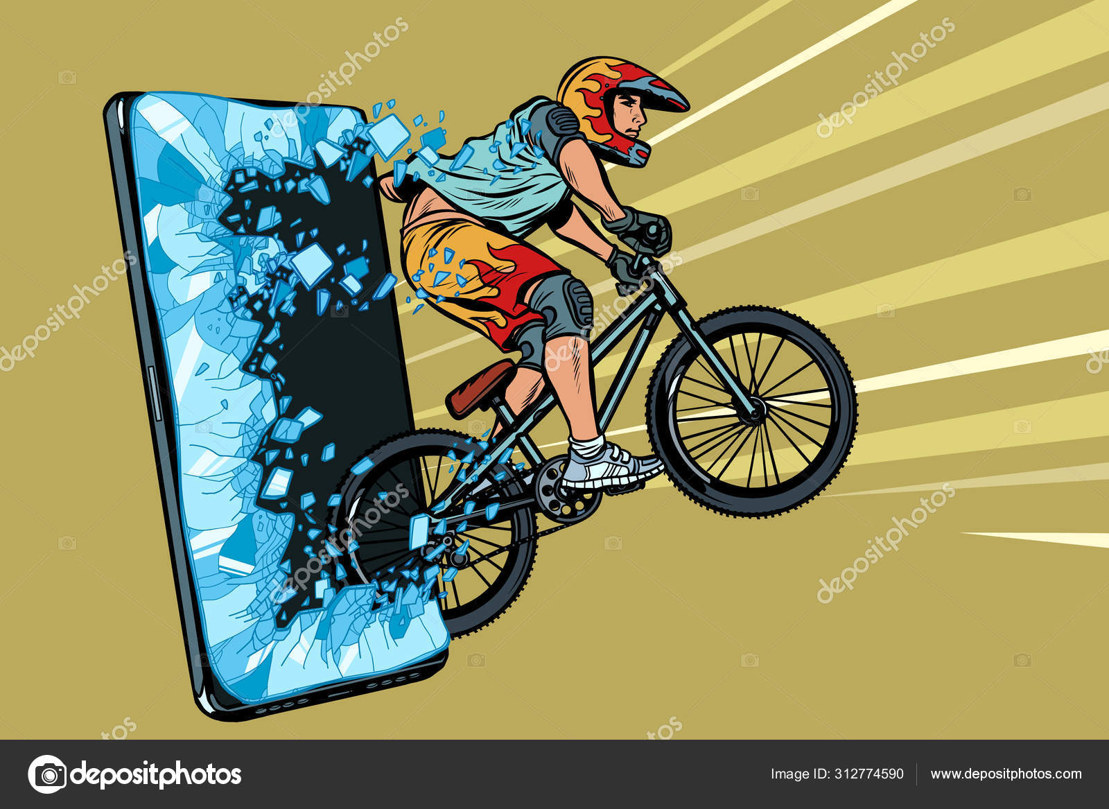 Sports online news concept. athlete cyclist in a helmet on a mountain bike  Stock Vector Image by ©studiostoks #312774590