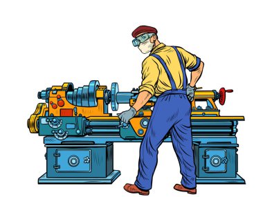 Homework during the epidemic concept. The Turner works at the machine clipart