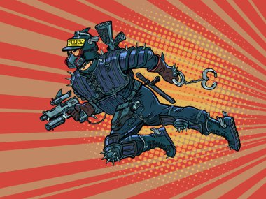 Gelecekten gelen süper polis, siber punk. Polis!