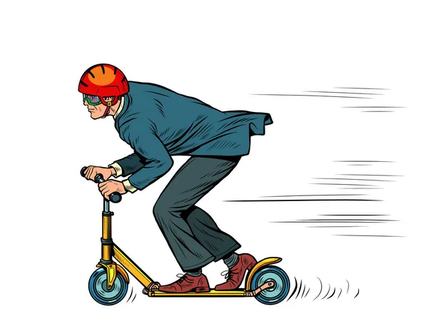 Un uomo d'affari sta guidando uno scooter — Vettoriale Stock