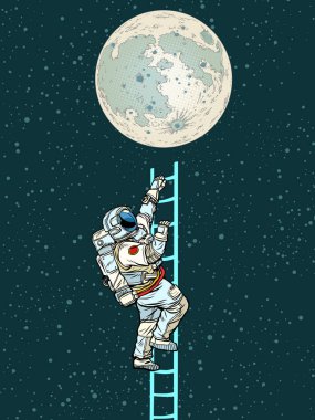 Astronot aya giden merdivenleri tırmanır.