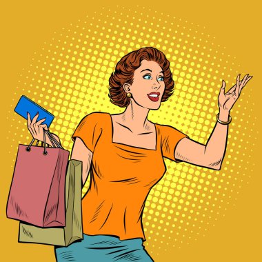 Pop art woman with shopping clipart
