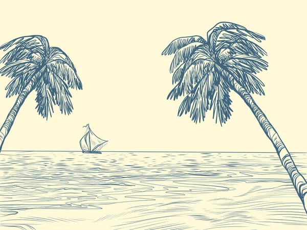 Силуэт пальм морского контура — стоковый вектор