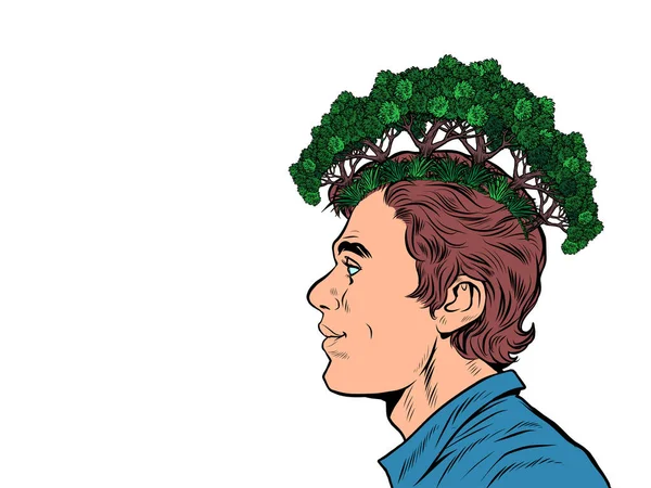 Ecologista masculino. ecología en el concepto de pensamientos. parques y bosques — Vector de stock