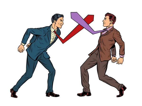 Duell der Geschäftsleute, Geschäftsleute kämpfen mit Krawatten — Stockvektor