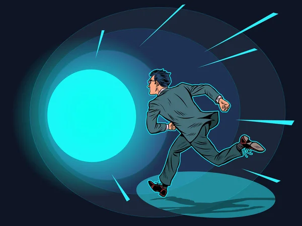 Morte un uomo corre in un tunnel di luce — Vettoriale Stock