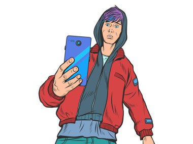 Akıllı telefonu olan genç bir çocuk.