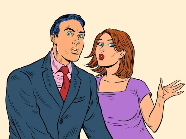 Una pareja sorprendida un hombre y una mujer — Vector de stock