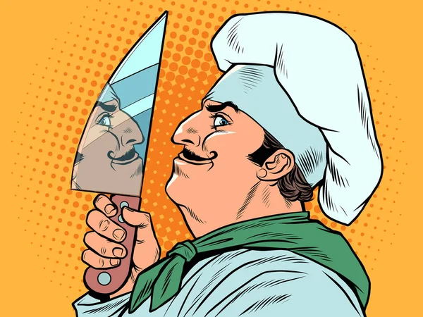 Um cozinheiro masculino com uma faca de cozinha —  Vetores de Stock