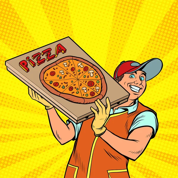 Repartidor de pizza. Comida callejera — Vector de stock