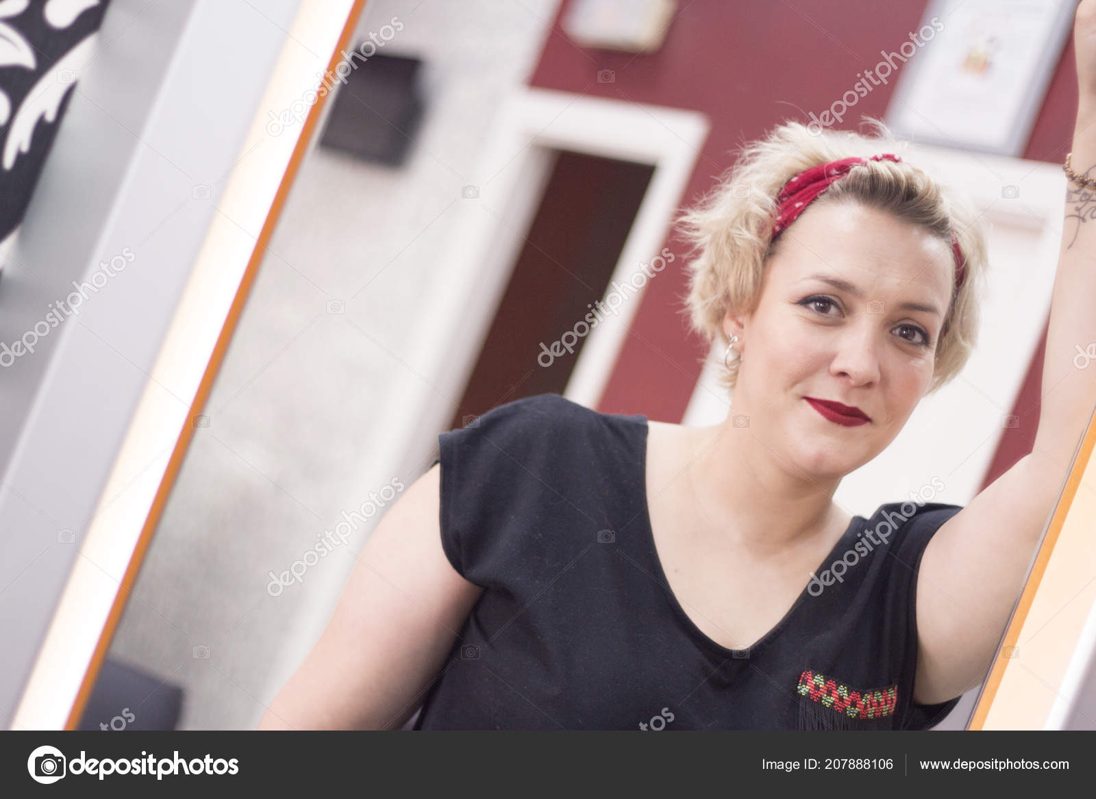 Portrait Blonde Woman Short Hair Pinup Style Relaxed Expression