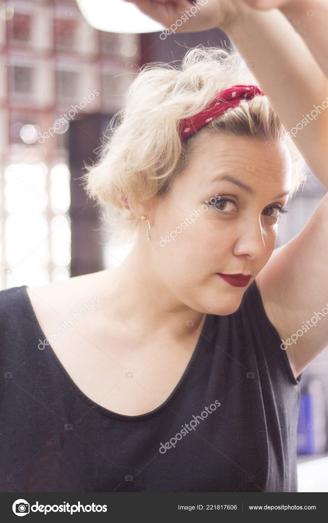 Portrait Blonde Woman Short Hair Pinup Style Relaxed Expression