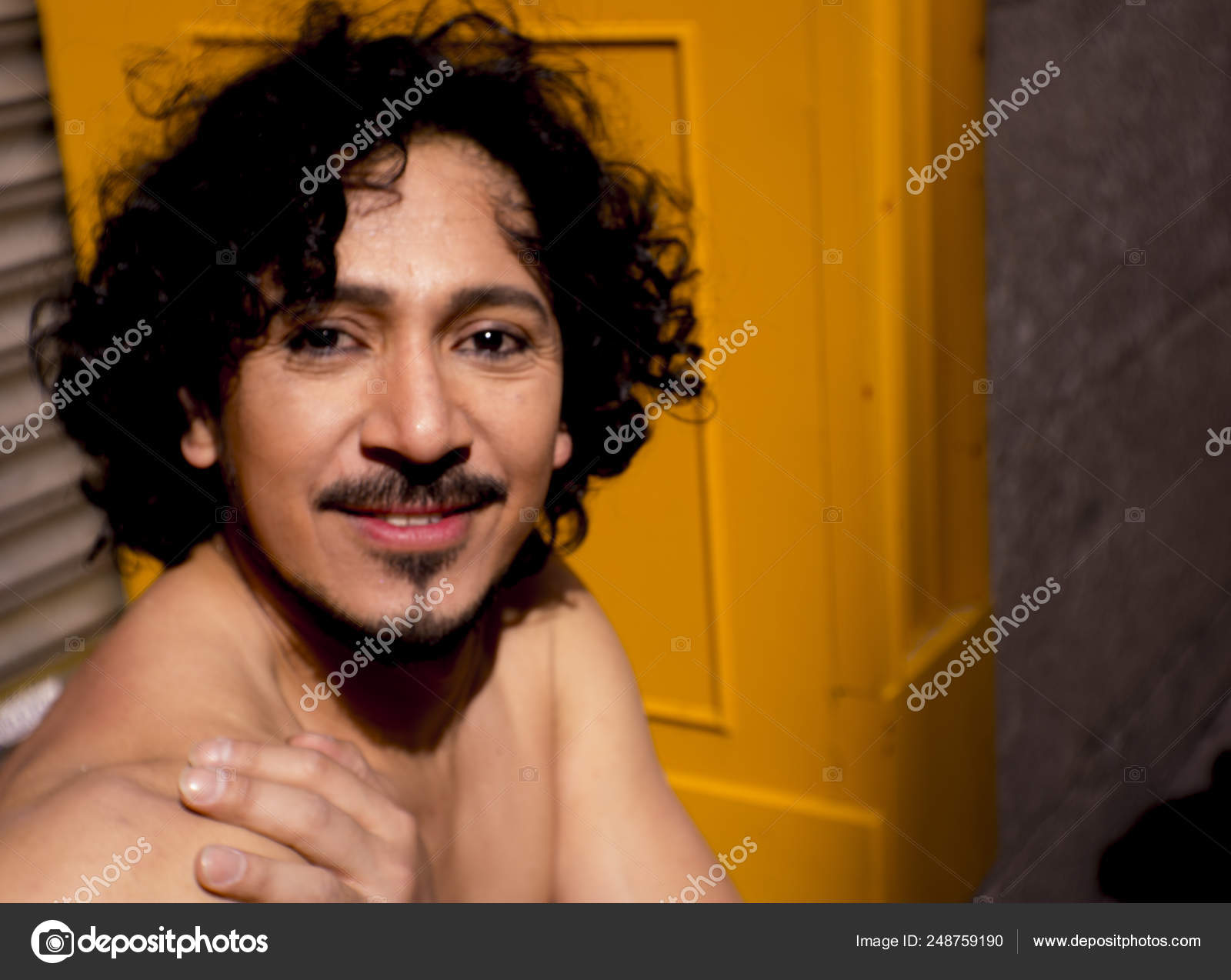 Portrait Of Latin Man With Beard And Curly Black Hair Stock