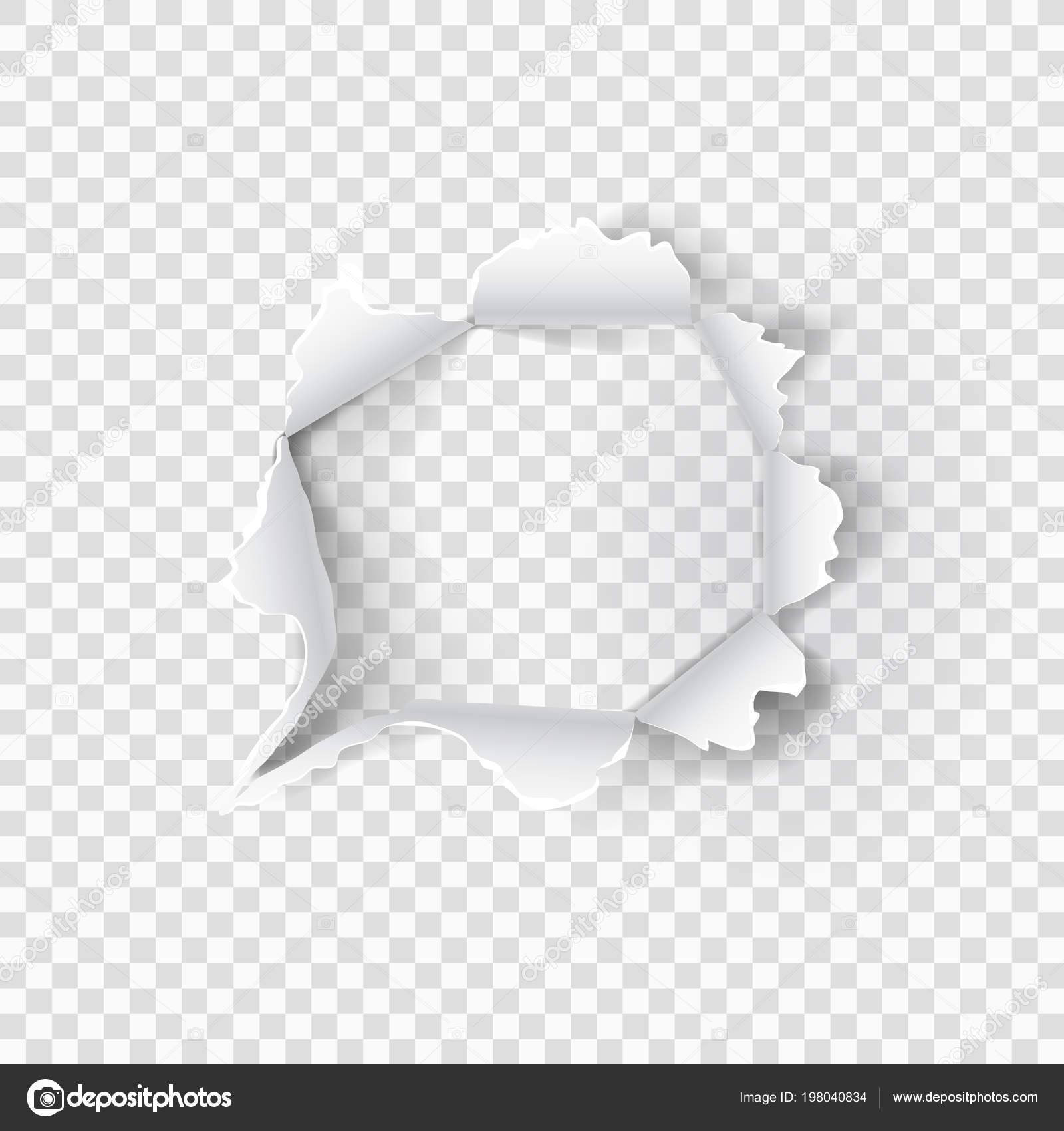 Hole torn in ripped paper on transparent Vector Image