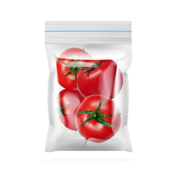 Embalaje Realista Tomate Plástico Polipropileno Vector Eps10 — Vector de stock