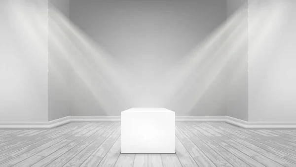 Точкові світильники на експозиції білий куб — стоковий вектор