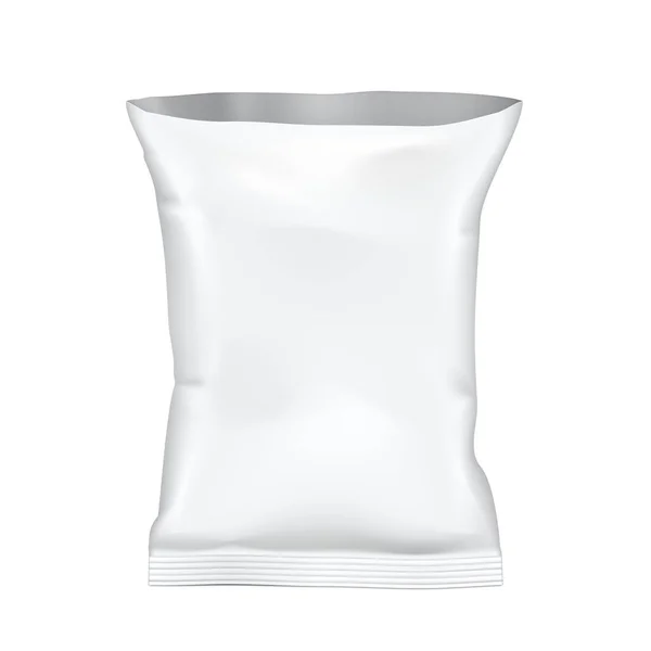 Bolso blanco abierto de la bolsita del bocadillo de la comida de la hoja en blanco — Vector de stock