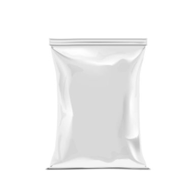 Gerçekçi beyaz plastik Snack çanta ambalaj. Eps10 vektör