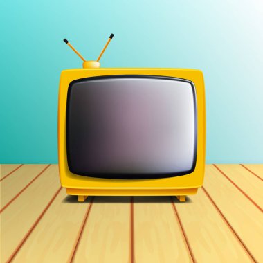 Retro eski Tv seti ahşap masa üzerinde. Eps10 vektör