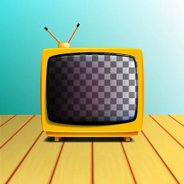 Ancien Téléviseur Rétro Avec Écran Transparent Sur Table Bois Vecteur — Image vectorielle