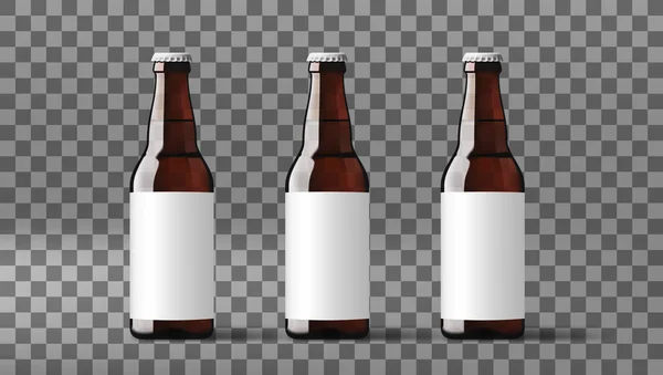 Botellas Cerveza Transparentes Transparentes Realistas Con Etiqueta Blanca Vector Eps10 — Vector de stock