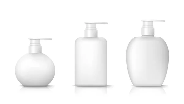 Fehér, kerek kozmetikai üveg, adagoló szivattyúval — Stock Vector