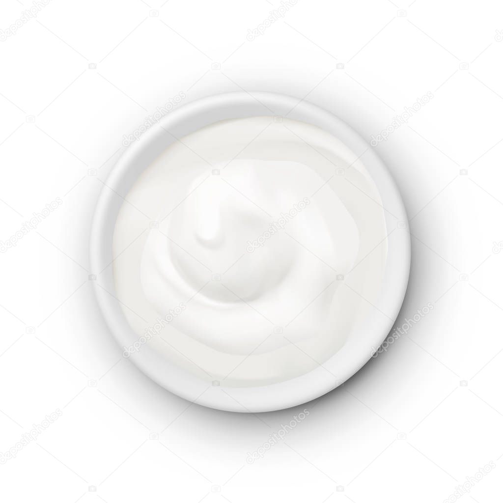 White Round Bowl Of Creamy Product On White