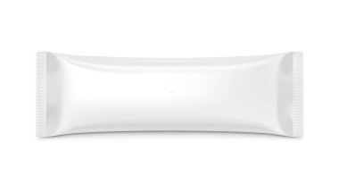 Boş plastik torba Snack paket beyaz arka plan üzerinde. Üstten görünüm. Eps10 vektör