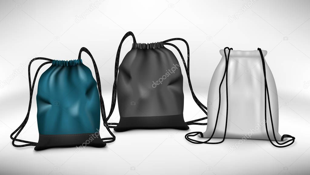 Realistic Blue, Black And White Sport Backpack Bag. EPS10 Vector