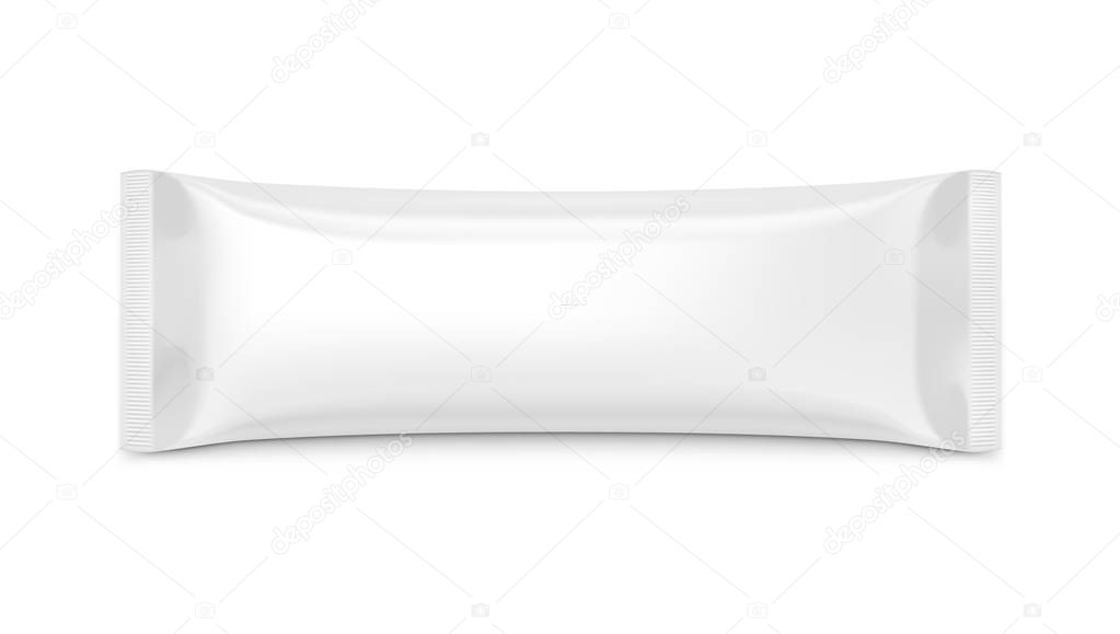 Blank Plastic Pouch Snack Packaging On White Background. Top View. EPS10 Vector