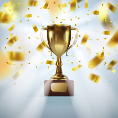 Düşen konfeti gerçekçi altın kupa bardak