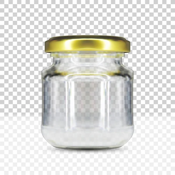 Pot en verre rond vide avec bouchon à vis en or — Image vectorielle