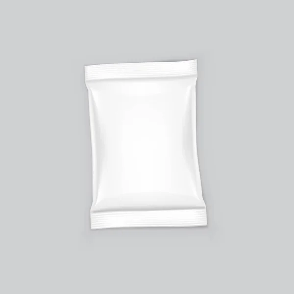 Embalaje de bocadillo de bolsa de papel de aluminio en blanco sobre fondo gris — Vector de stock