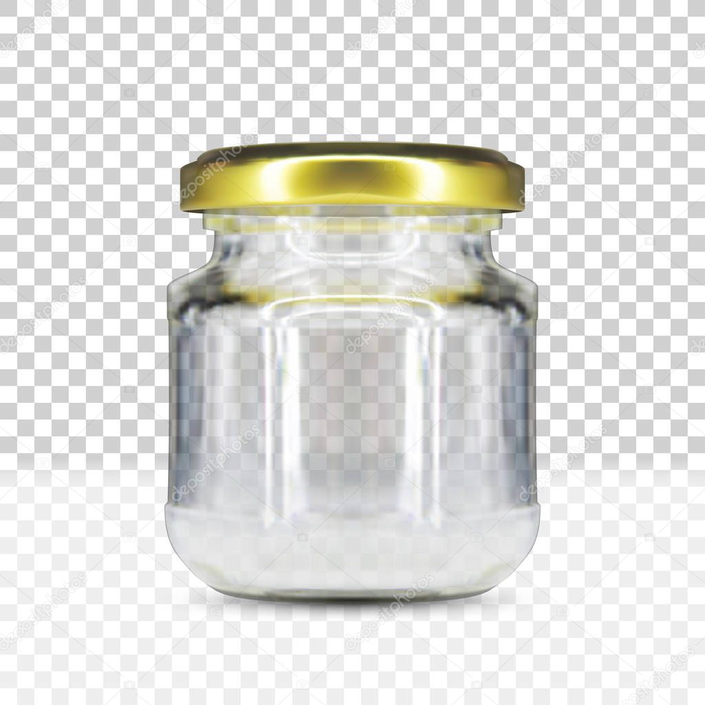 Empty Round Glass Jar With Gold Screw Cap