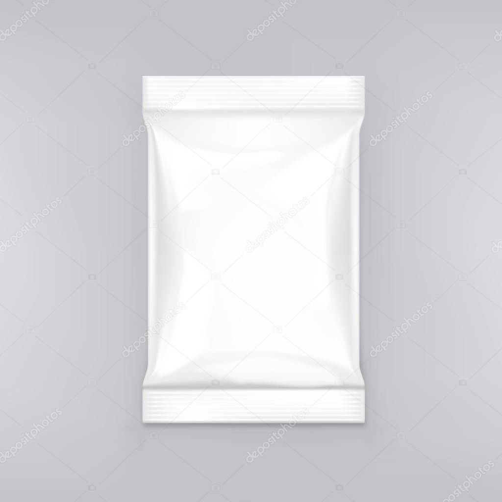 Blank Glossy Foil Pouch Snack Packaging On White Background