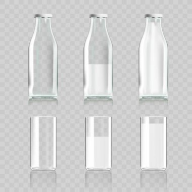 Gerçekçi Şeffaf şeffaf cam ve izole süt şişesi