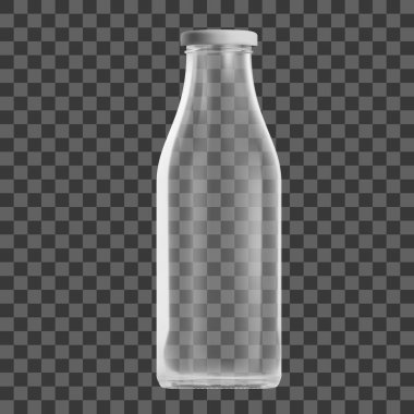 İzole gerçekçi şeffaf temizleme boş süt şişesi