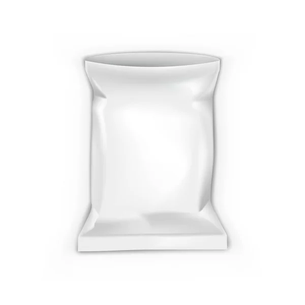 Emballage blanc ouvert de collation de poche de papier d'aluminium sur fond blanc — Image vectorielle