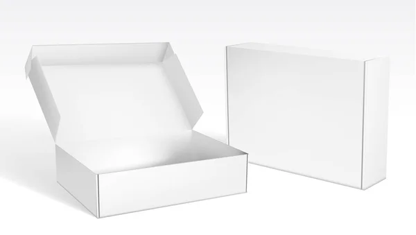 Gerçekçi açık ve kapalı boş ambalaj kutuları — Stok Vektör