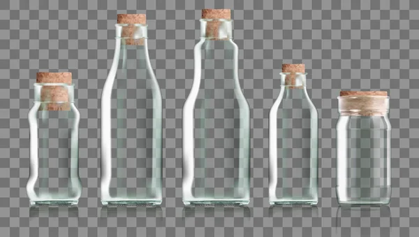 Botella transparente realista con tapón de corcho aislado — Vector de stock