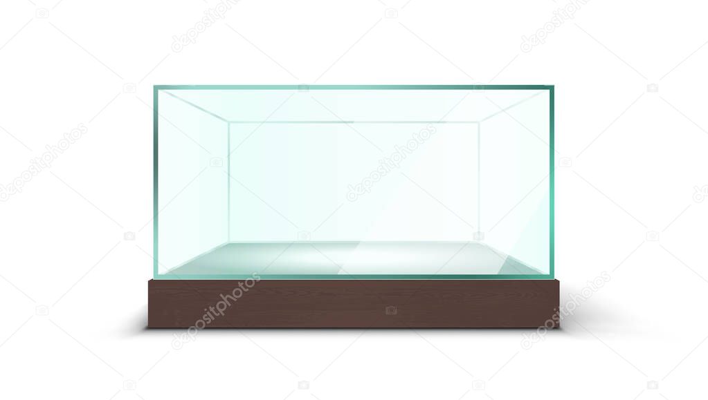 Realistic Transparent Empty Glass Box Showcase On White