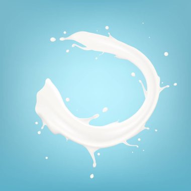 Gerçekçi Akan Süt Stream Splash Mavi Arka Plan Üzerinde İzole