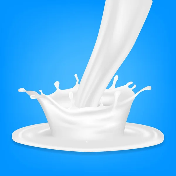 Espirro de fluxo de leite 3d realista em azul — Vetor de Stock