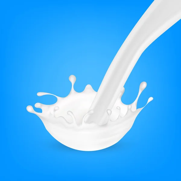 Espirro de fluxo de leite 3d realista em azul —  Vetores de Stock