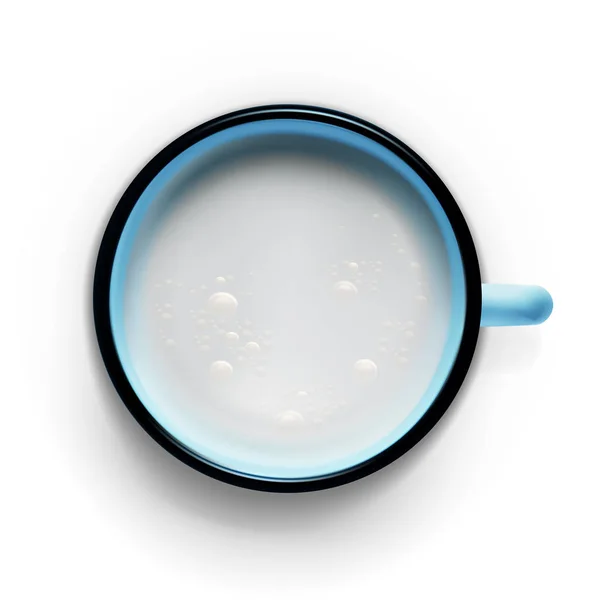 Realistische blaue Tasse frische Milch auf weißem Hintergrund — Stockvektor