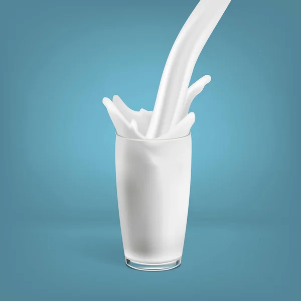 Реалістична течія молока в склі і сплеску — стоковий вектор