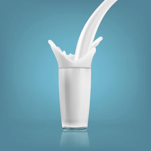 Realistic Milk Flow In Glass And Splash — Stock Vector