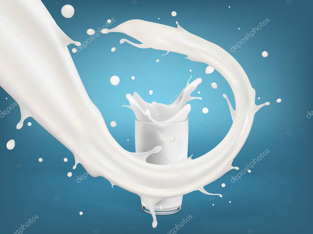 Realistic Milk Flow In Glass And Splash