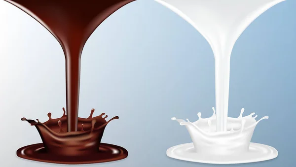 Chocolate Realista Flujo Leche Con Chapoteo Vector Eps10 — Vector de stock